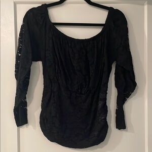 Express Elegant Black Lace Ruched Women's Top